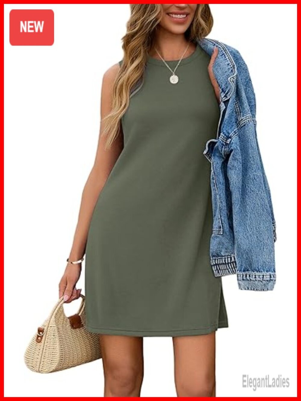Casual Sleeveless Tank Dress Knee-Length A-Line Sundress 4-Way Stretch